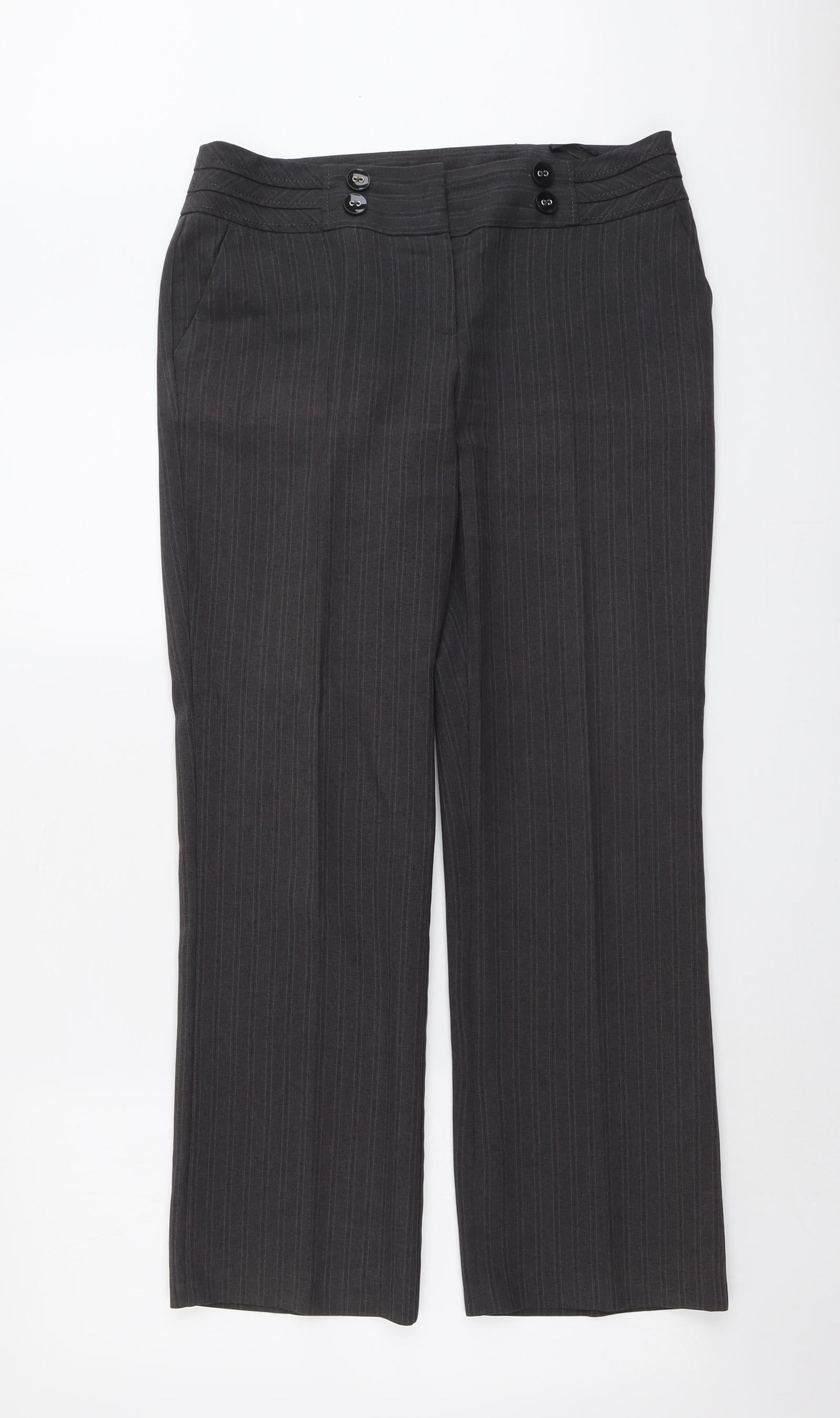 BHS Womens Grey Polyester Dress Pants Trousers Size 12 L29 in Regular Button