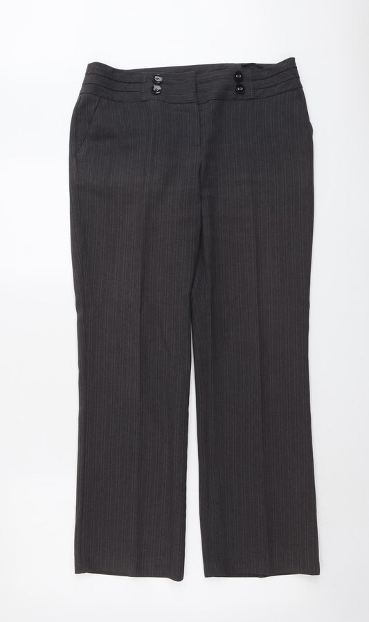 BHS Womens Grey Polyester Dress Pants Trousers Size 12 L29 in Regular Button