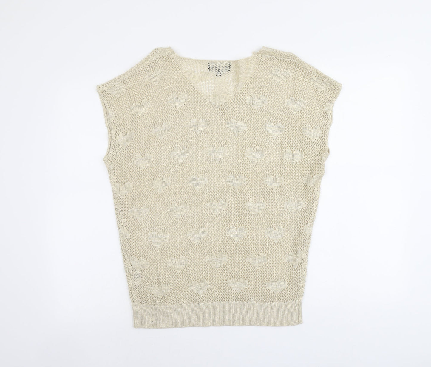 Anonymous Womens Beige V-Neck Acrylic Pullover Jumper Size 16 - Heart