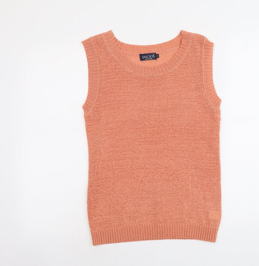 Saloos Womens Orange Polyester Basic Tank Size L Round Neck