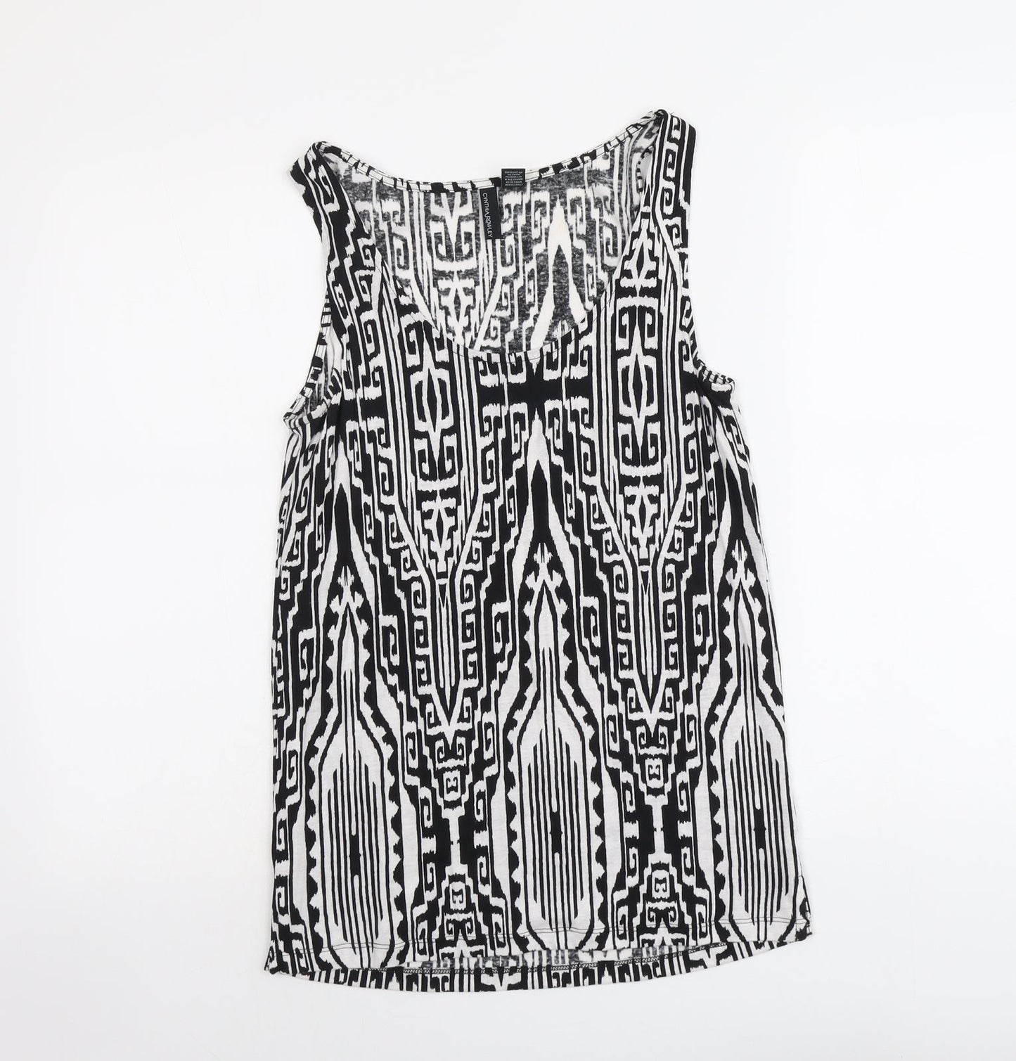 Cynthia Rowley Womens Black Geometric Viscose Basic Tank Size S Round Neck
