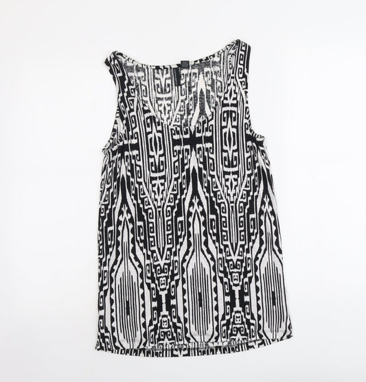 Cynthia Rowley Womens Black Geometric Viscose Basic Tank Size S Round Neck