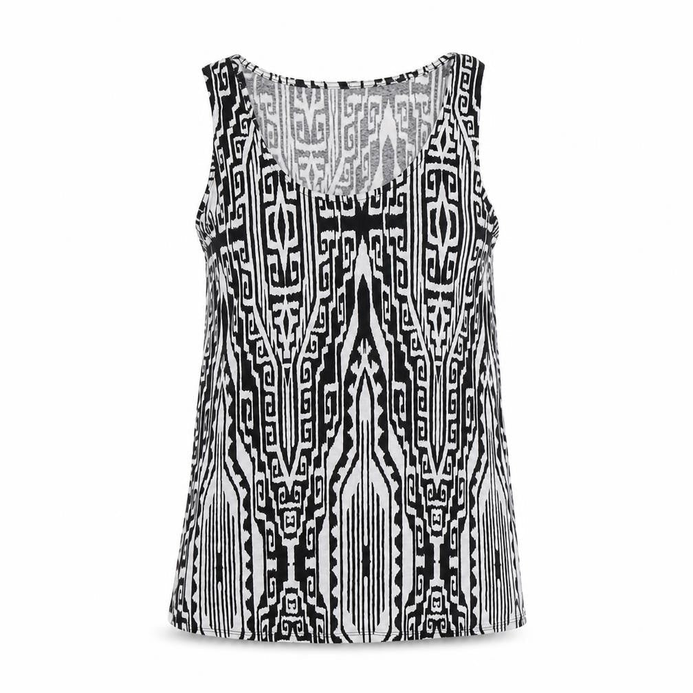 Cynthia Rowley Womens Black Geometric Viscose Basic Tank Size S Round Neck