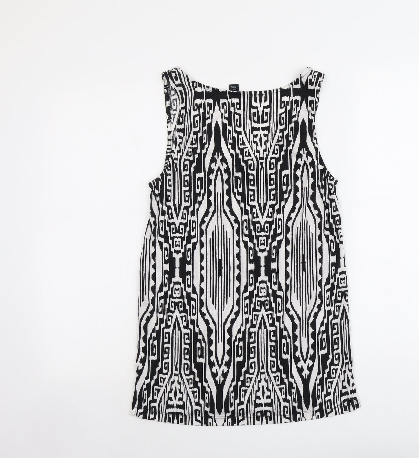 Cynthia Rowley Womens Black Geometric Viscose Basic Tank Size S Round Neck