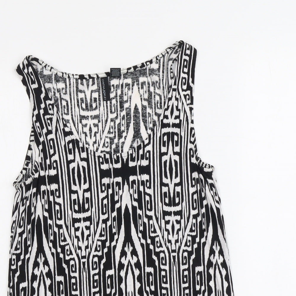 Cynthia Rowley Womens Black Geometric Viscose Basic Tank Size S Round Neck