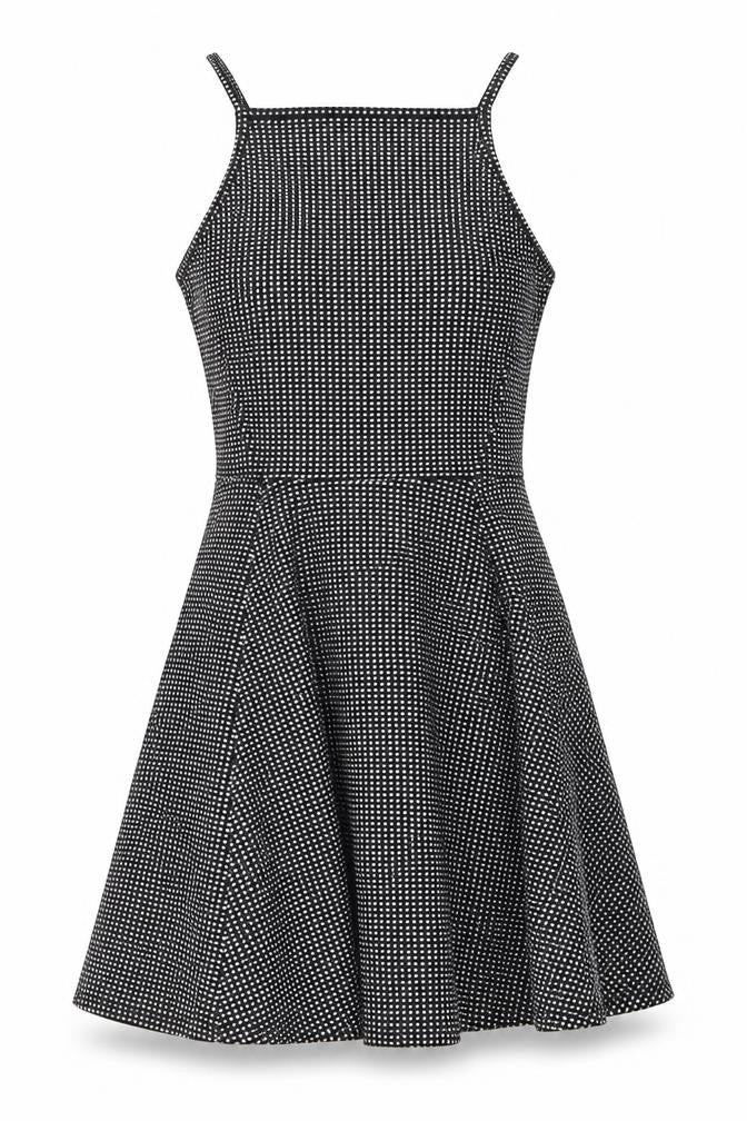 H&M Womens Black Geometric Polyester Fit & Flare Size 8 Square Neck Pullover