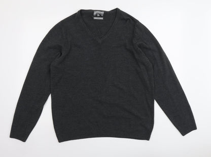 Marks & Spencer Mens Grey V-Neck Acrylic Pullover Jumper Size L Long Sleeve