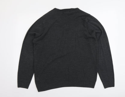 Marks & Spencer Mens Grey V-Neck Acrylic Pullover Jumper Size L Long Sleeve