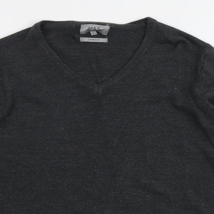 Marks & Spencer Mens Grey V-Neck Acrylic Pullover Jumper Size L Long Sleeve