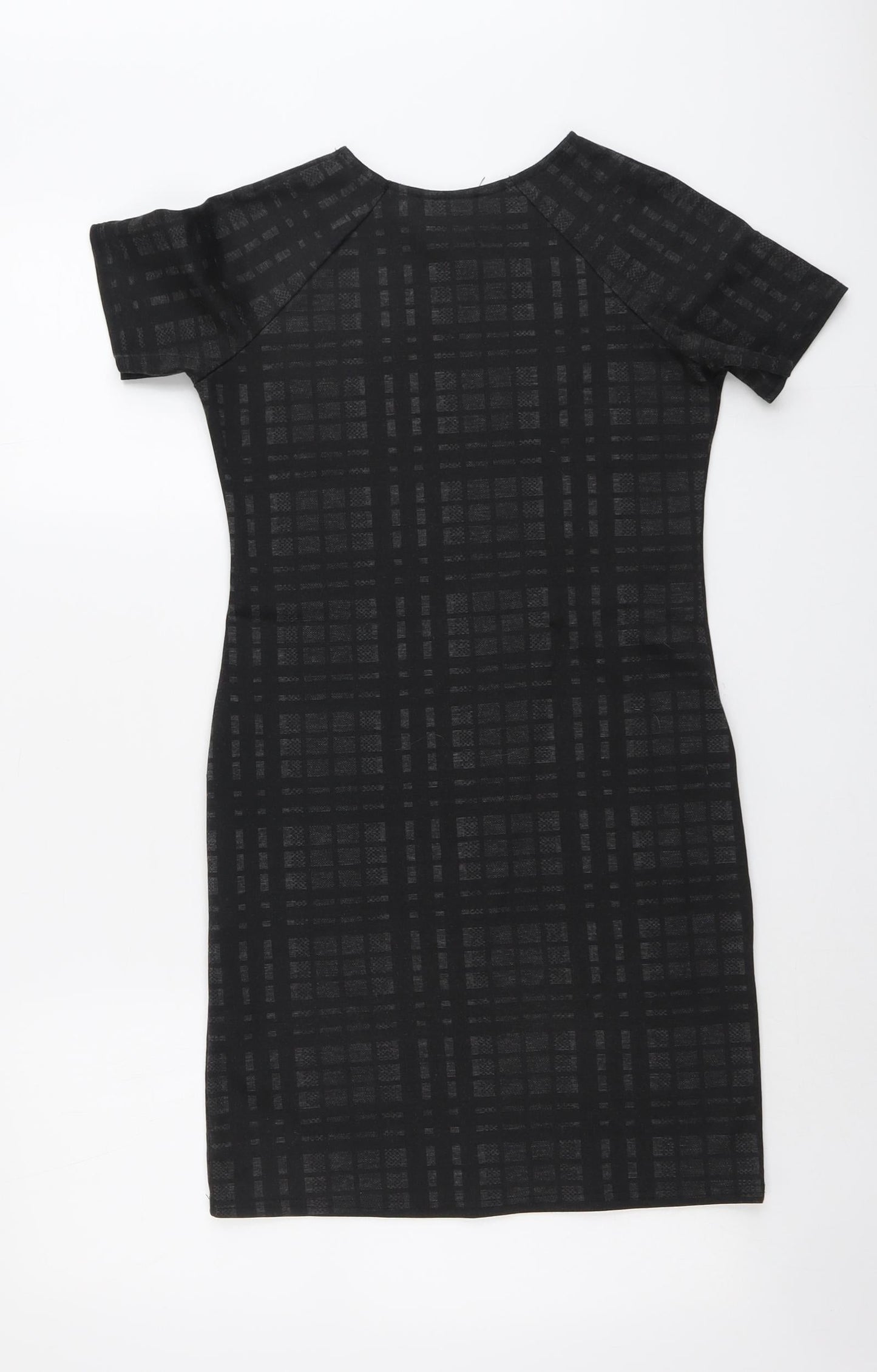 Select Womens Grey Plaid Polyester A-Line Size 6 Round Neck Pullover