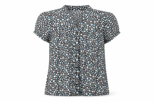H&M Womens Blue Floral Cotton Basic Button-Up Size M V-Neck