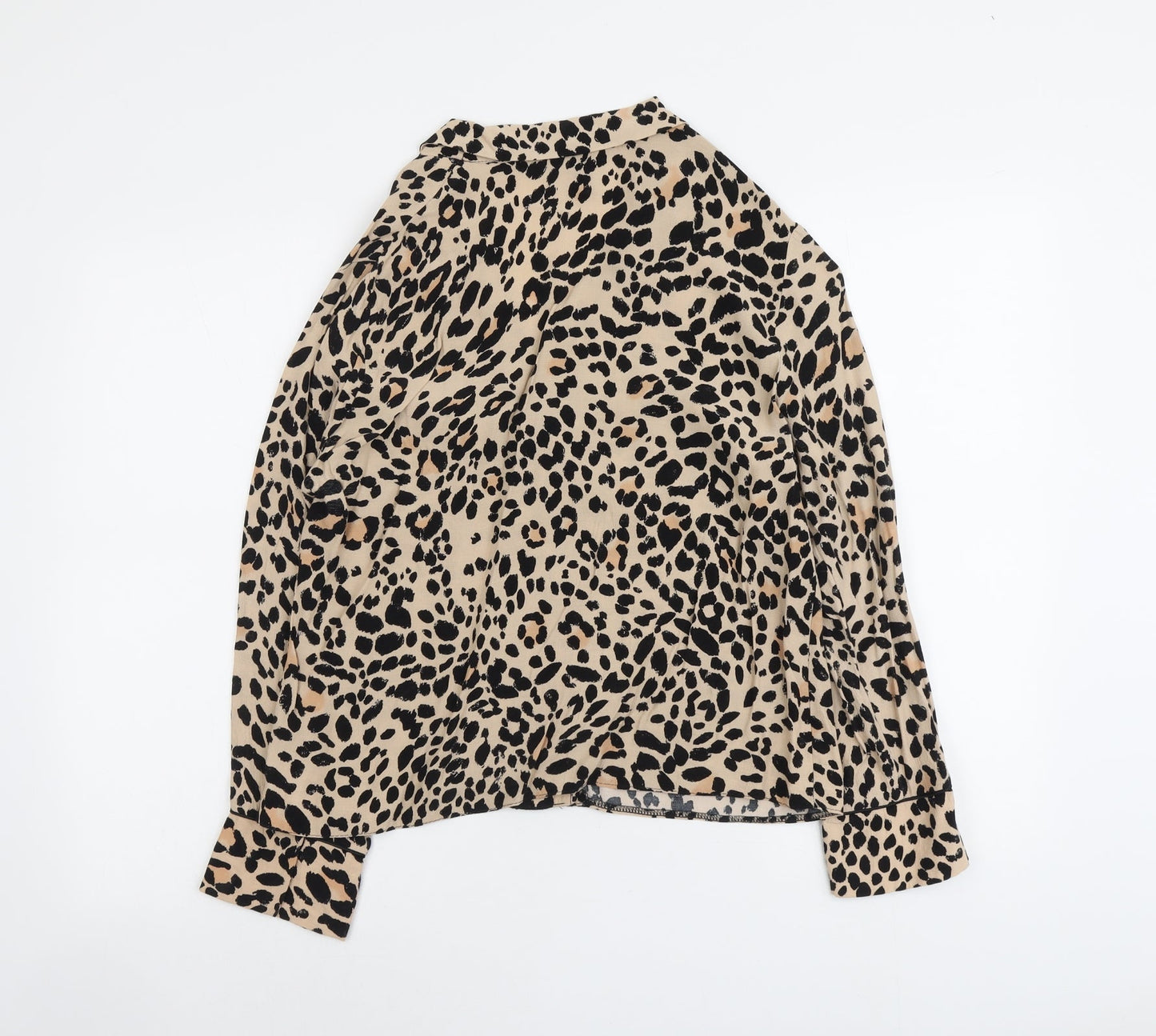 New Look Womens Beige Animal Print Polyester Basic Button-Up Size 10 Collared - Leopard Pattern
