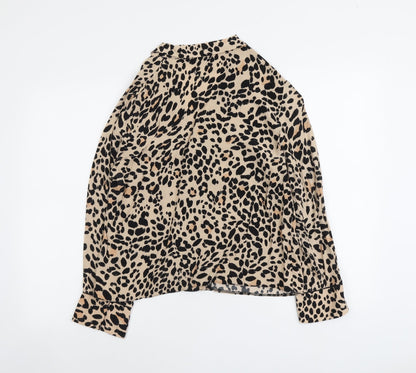New Look Womens Beige Animal Print Polyester Basic Button-Up Size 10 Collared - Leopard Pattern