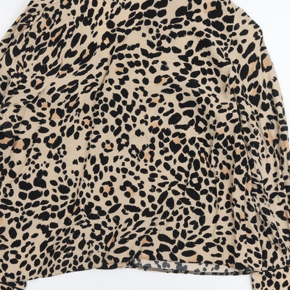 New Look Womens Beige Animal Print Polyester Basic Button-Up Size 10 Collared - Leopard Pattern