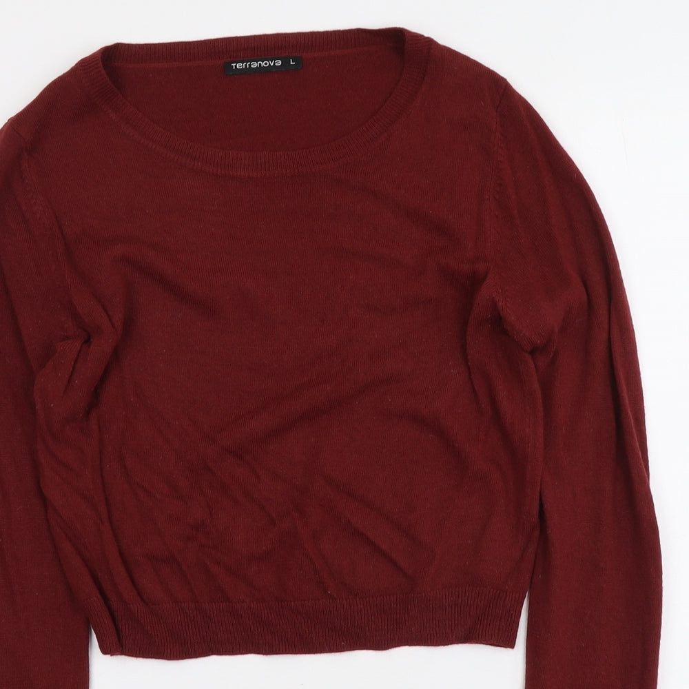 Terranova Womens Red Scoop Neck Acrylic Pullover Jumper Size L