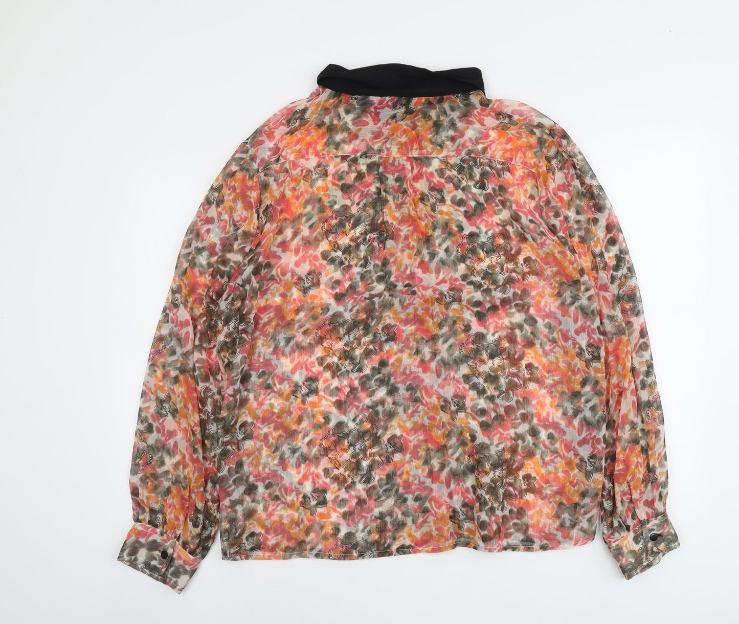 Boohoo Womens Orange Geometric Polyester Basic Button-Up Size 14 Collared