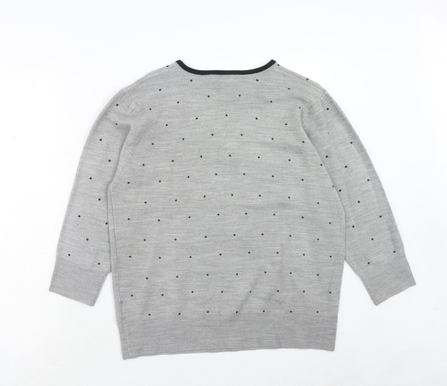 Ann Marie Womens Grey V-Neck Plaid Acrylic Pullover Jumper Size XL