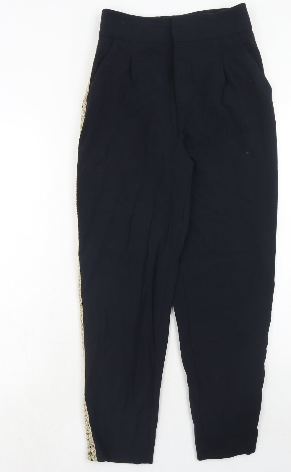 Zara Womens Blue Polyester Trousers Size S Regular Hook & Eye - Side Stripe Detail