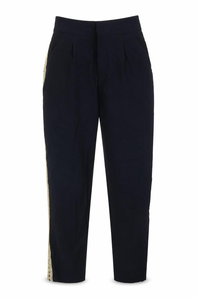 Zara Womens Blue Polyester Trousers Size S Regular Hook & Eye - Side Stripe Detail
