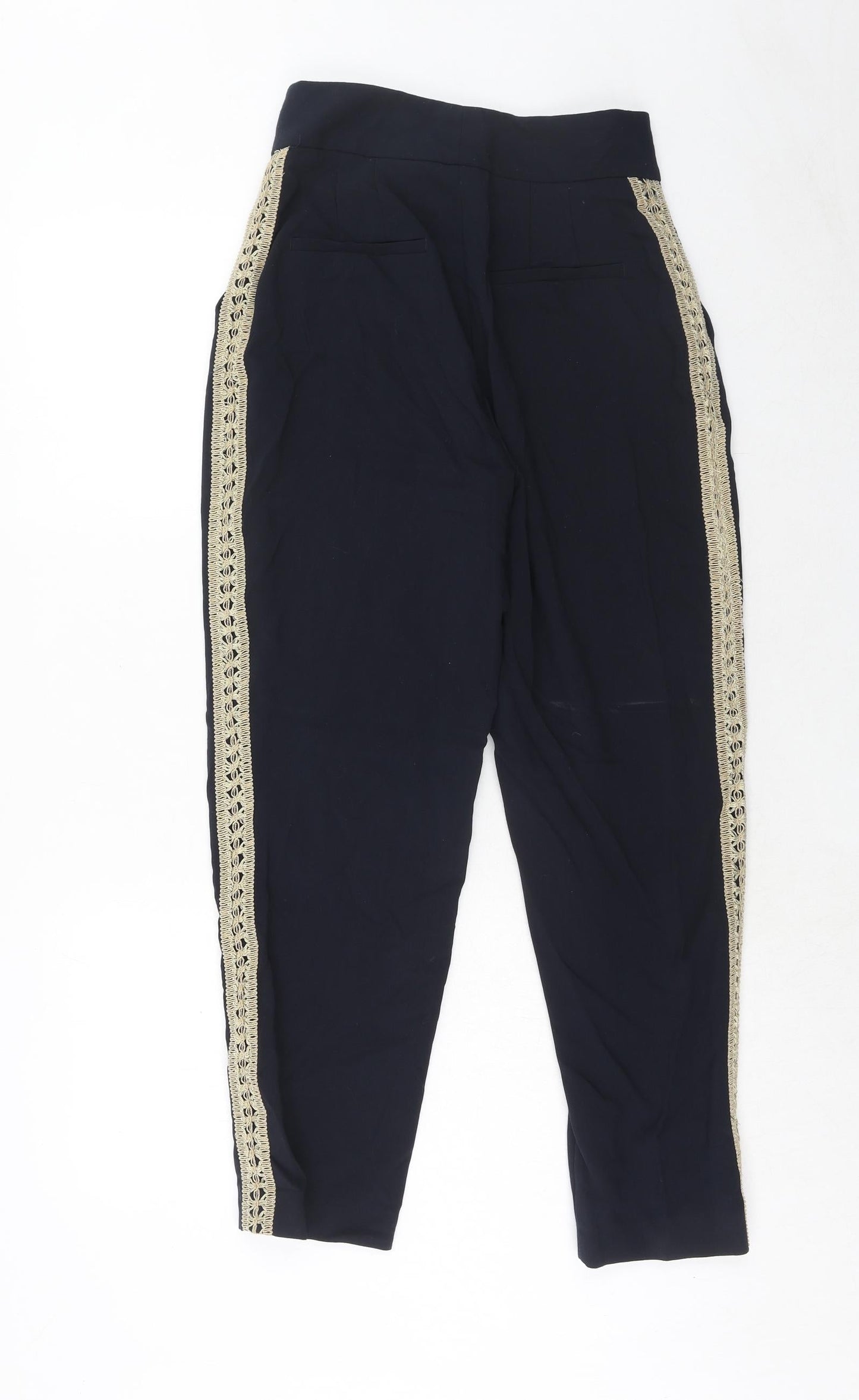 Zara Womens Blue Polyester Trousers Size S Regular Hook & Eye - Side Stripe Detail