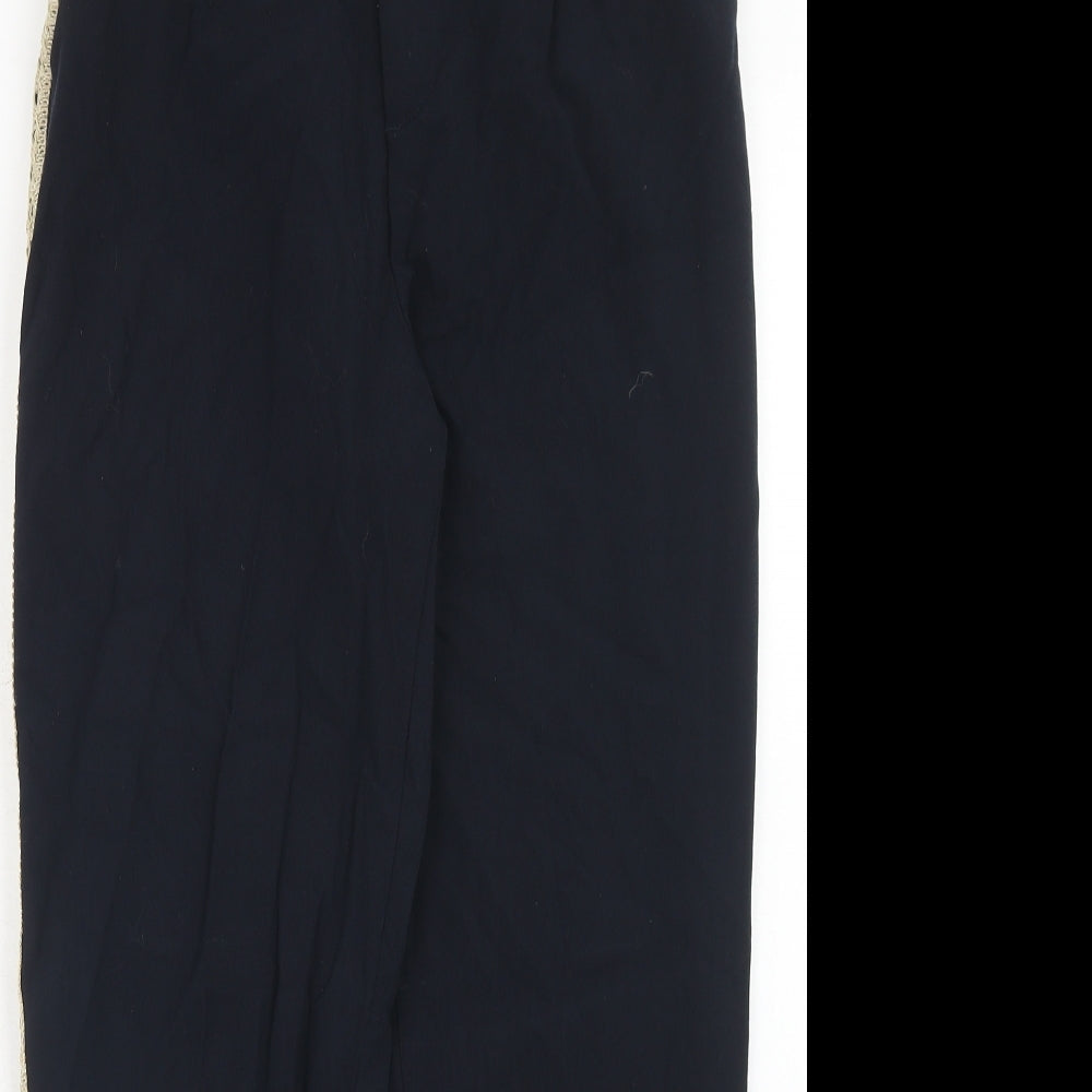 Zara Womens Blue Polyester Trousers Size S Regular Hook & Eye - Side Stripe Detail