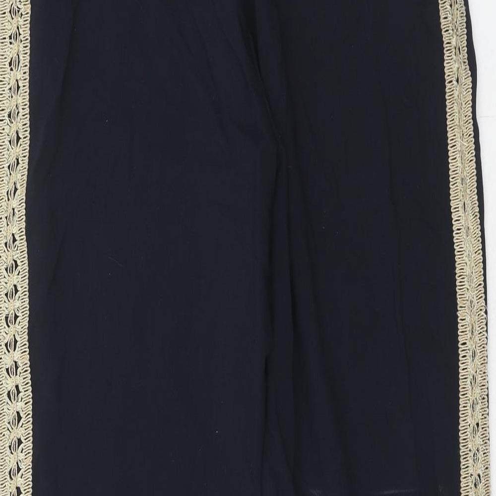 Zara Womens Blue Polyester Trousers Size S Regular Hook & Eye - Side Stripe Detail