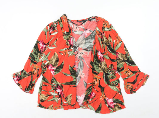 Dorothy Perkins Womens Red Floral Viscose Kimono Blouse Size 8 V-Neck
