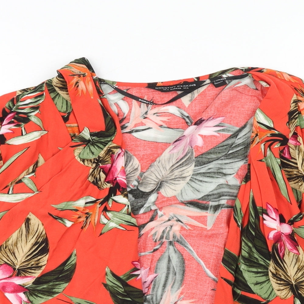 Dorothy Perkins Womens Red Floral Viscose Kimono Blouse Size 8 V-Neck