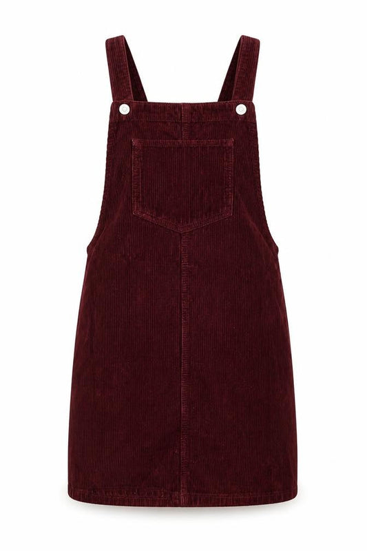 Topshop Womens Red Cotton Pinafore/Dungaree Dress Size 6 Square Neck Button