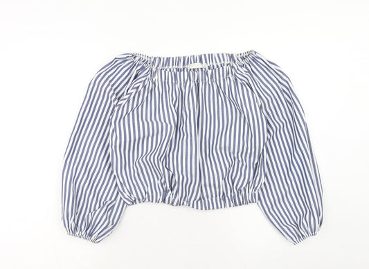 M.L Style Womens Blue Striped Polyester Cropped Tank Size M Off the Shoulder
