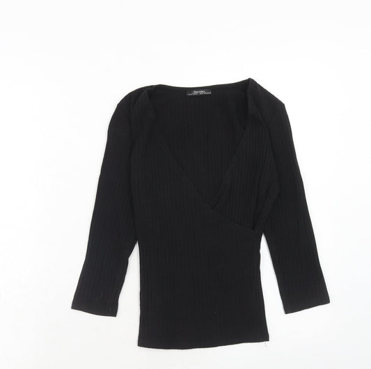 Bershka Womens Black Cotton Basic T-Shirt Size M V-Neck