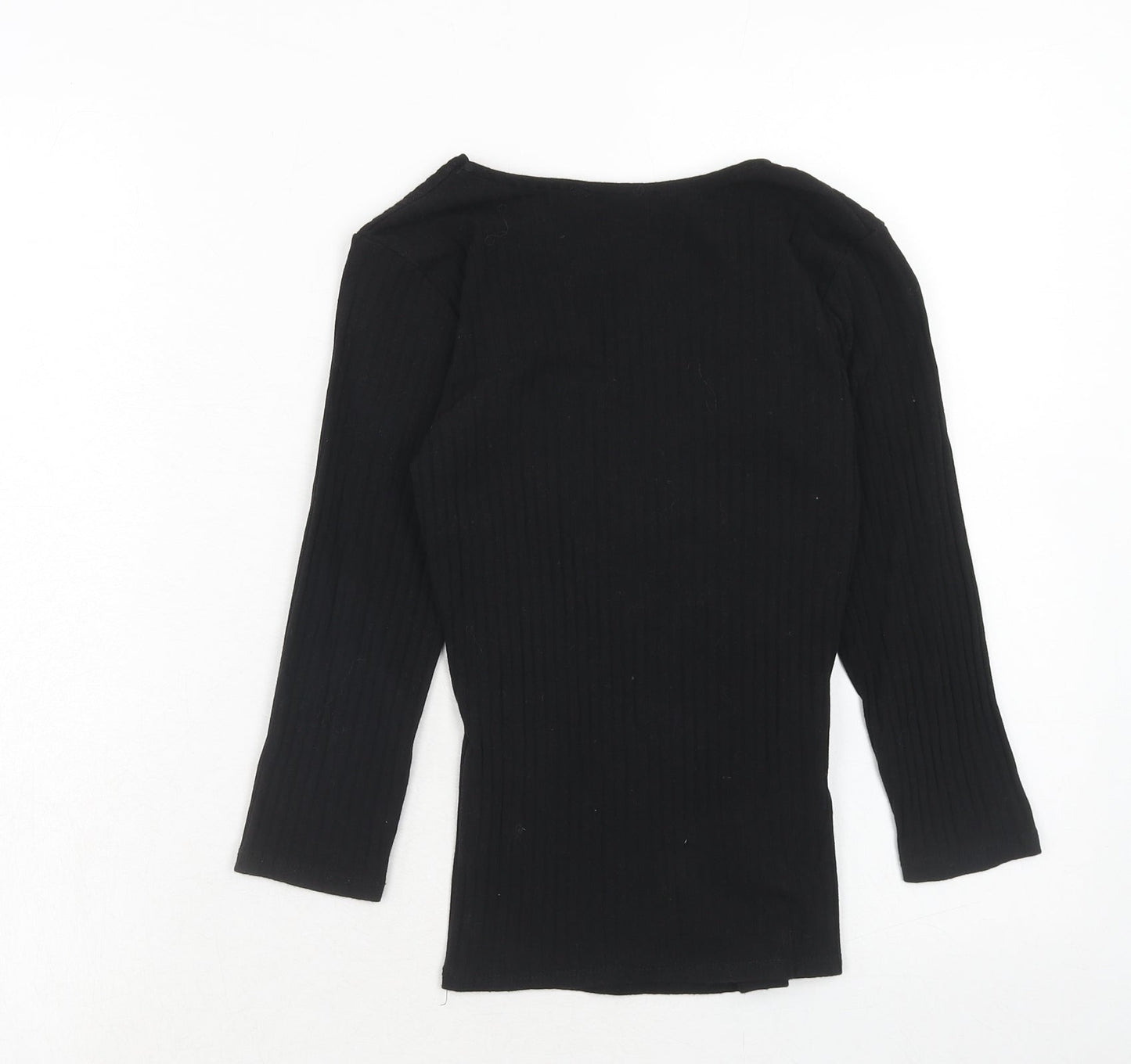 Bershka Womens Black Cotton Basic T-Shirt Size M V-Neck