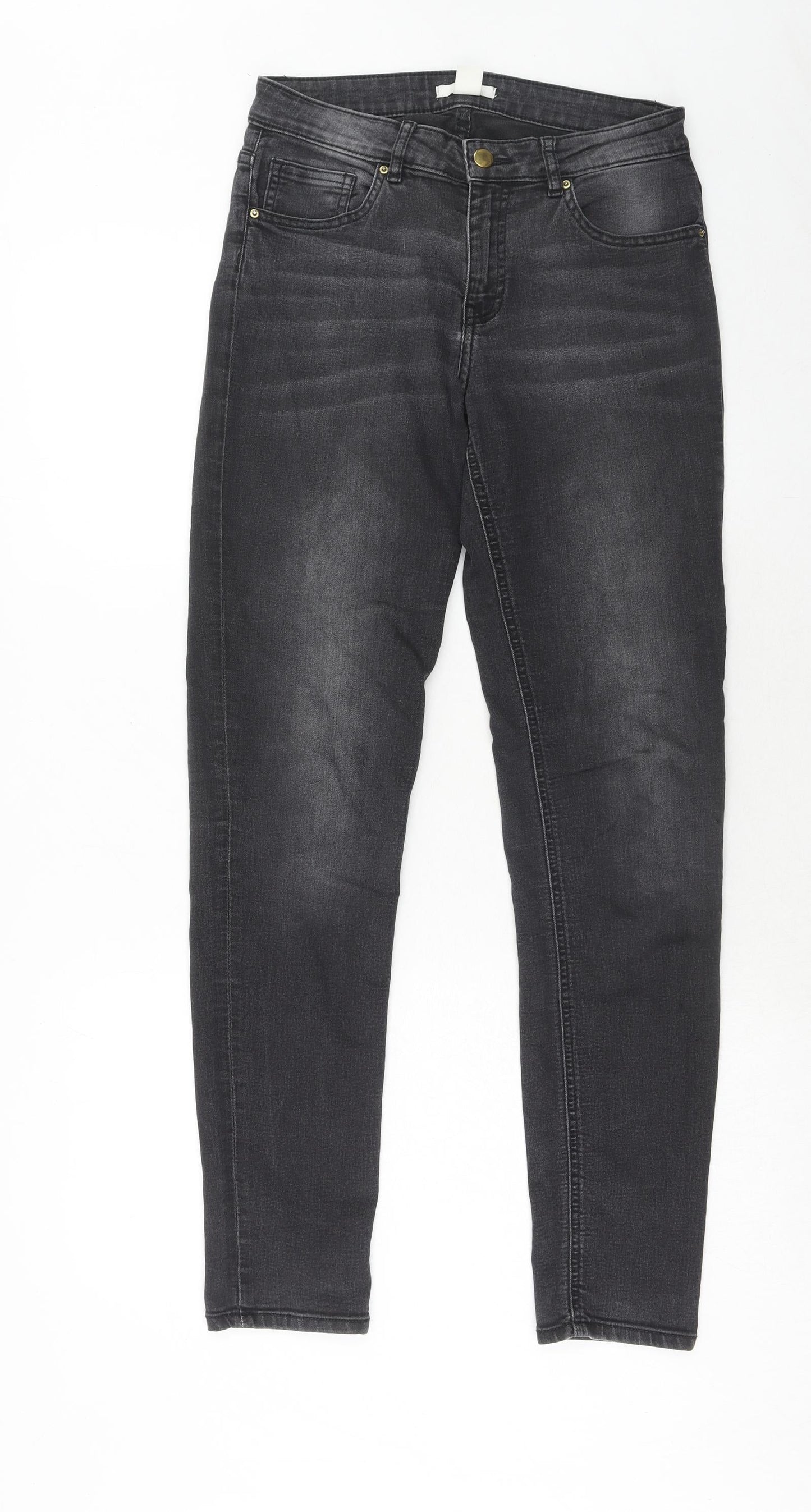 H&M Womens Black Cotton Straight Jeans Size 8 Regular Zip