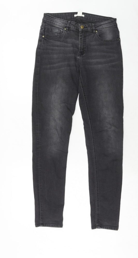 H&M Womens Black Cotton Straight Jeans Size 8 Regular Zip