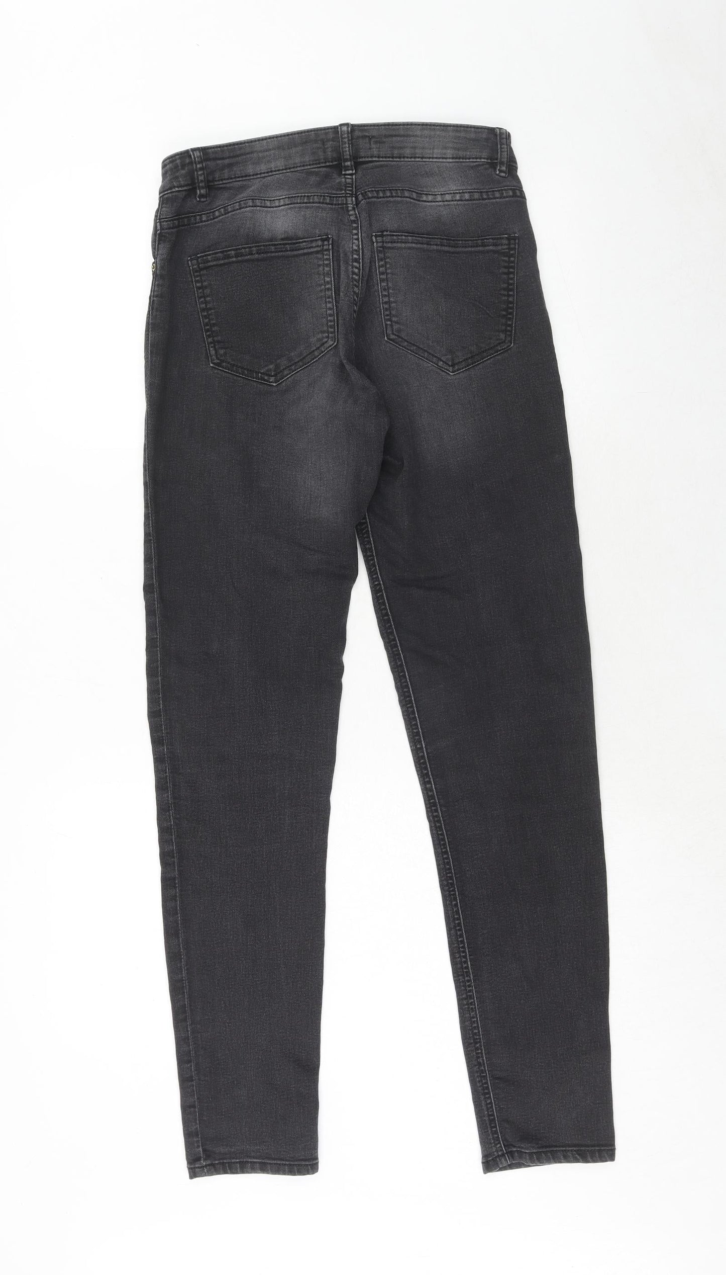 H&M Womens Black Cotton Straight Jeans Size 8 Regular Zip