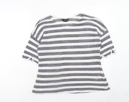 Dorothy Perkins Womens White Round Neck Striped Polyester Pullover Jumper Size 16