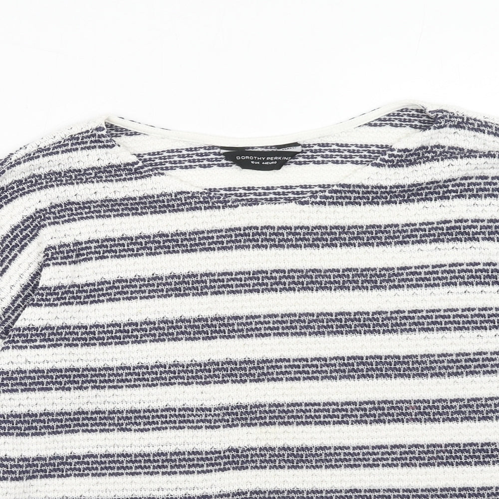 Dorothy Perkins Womens White Round Neck Striped Polyester Pullover Jumper Size 16