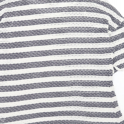 Dorothy Perkins Womens White Round Neck Striped Polyester Pullover Jumper Size 16