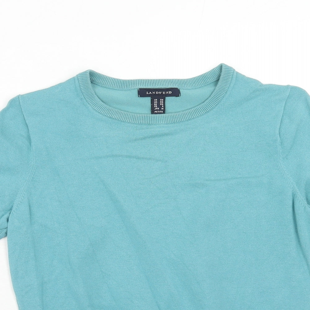 Lands' End Womens Blue Round Neck Cotton Pullover Jumper Size XS