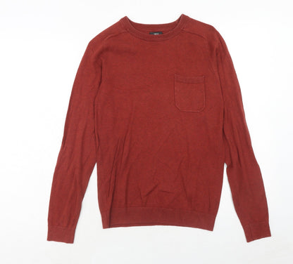 Next Mens Red Round Neck Cotton Pullover Jumper Size XS Long Sleeve