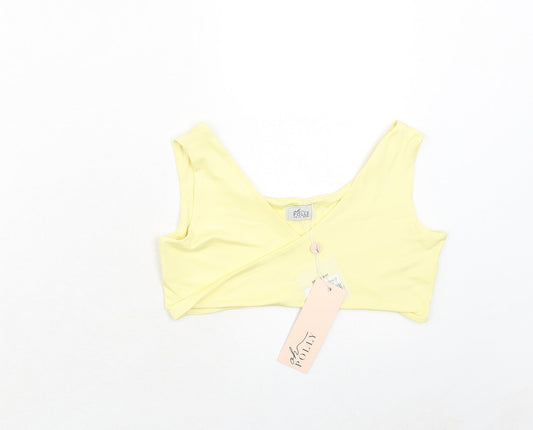 OhPolly Womens Yellow Polyester Cropped Tank Size 14 V-Neck