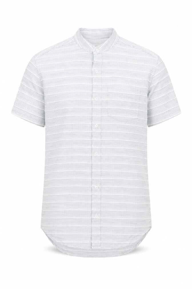 NEXT Mens Blue Geometric Cotton Button-Up Size S Round Neck Button