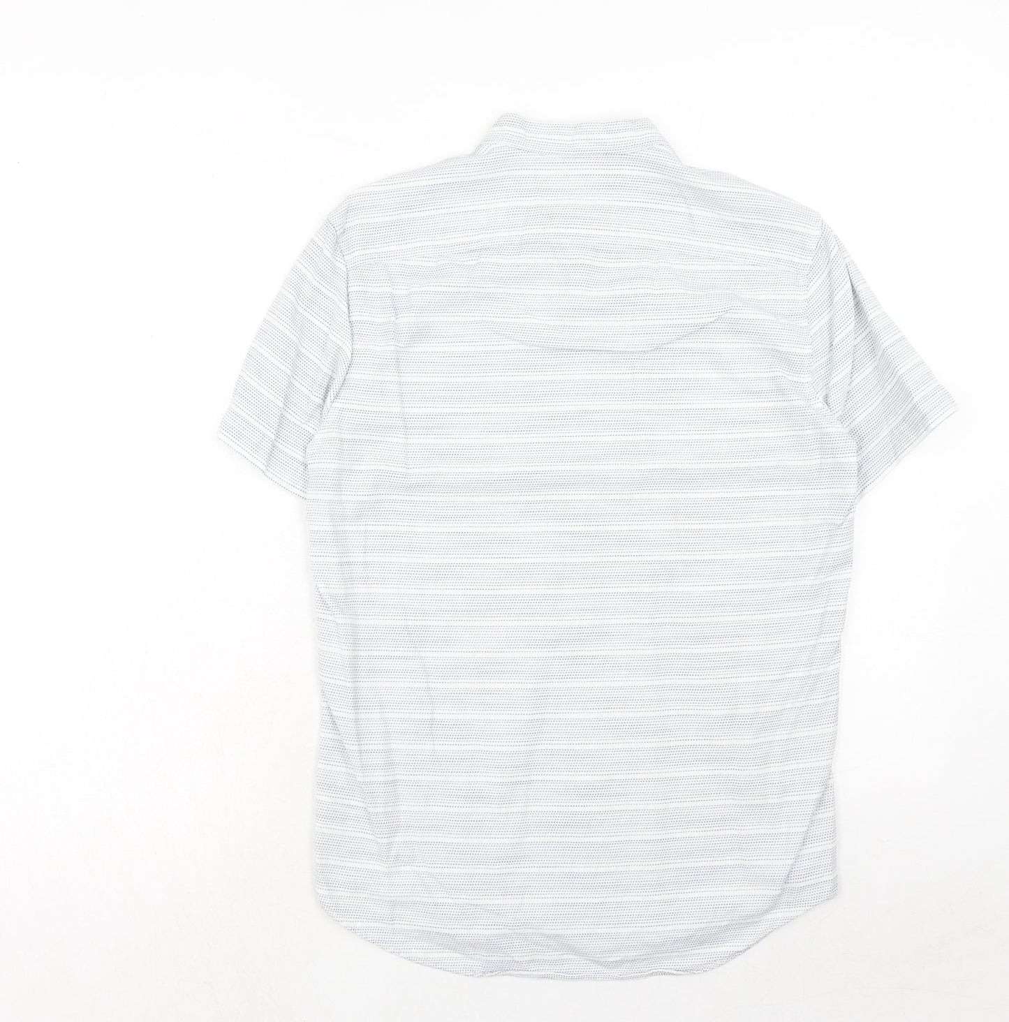 NEXT Mens Blue Geometric Cotton Button-Up Size S Round Neck Button