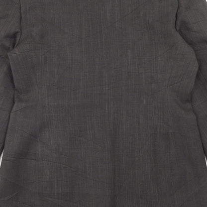 Brand and care label for C&A women’s grey polyester jacket blazer, size UK 12