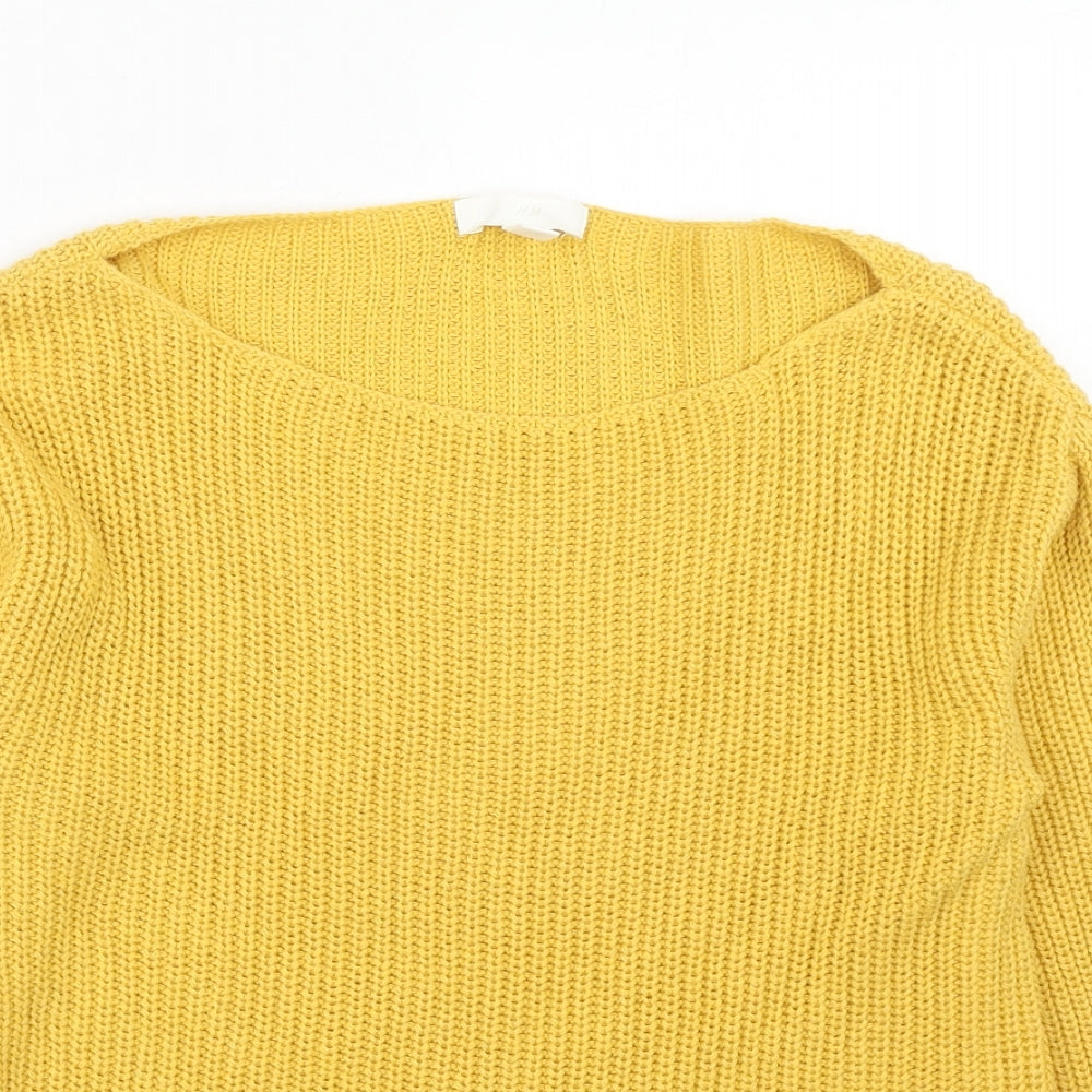 H&M Womens Yellow Boat Neck Cotton Pullover Jumper Size XS