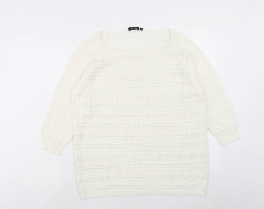 Mia Moda Womens Ivory Round Neck Acrylic Pullover Jumper Size XL