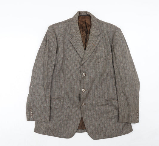 Cooper Mckenzie Mens Brown Striped Polyester Jacket Blazer Size 40 Regular