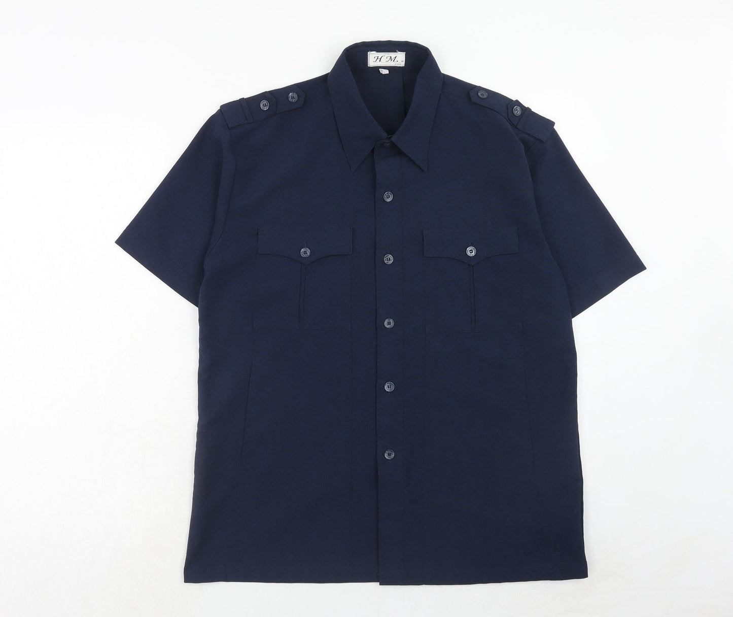 HM LINE Womens Blue Polyester Basic Button-Up Size L Collared