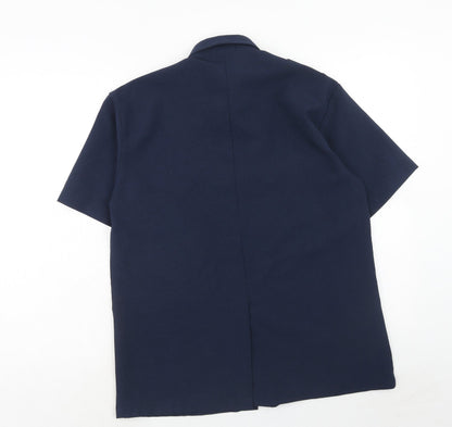 HM LINE Womens Blue Polyester Basic Button-Up Size L Collared