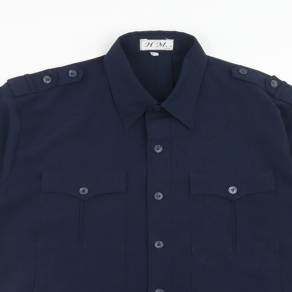 HM LINE Womens Blue Polyester Basic Button-Up Size L Collared